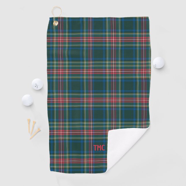 Karierte Tartan-Initialen Preppy Chic Zeitlos Golfhandtuch (Insitu)