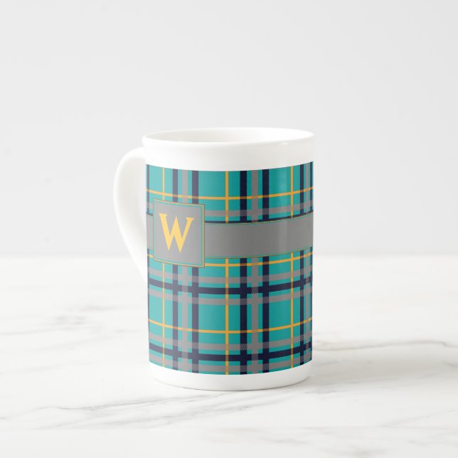 Karierte Tasse für Blaue und Orange (Vorderseite Links)