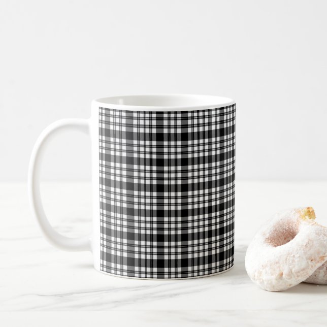 Karierte Tasse Schwarz/Weiß (Mit Donut)