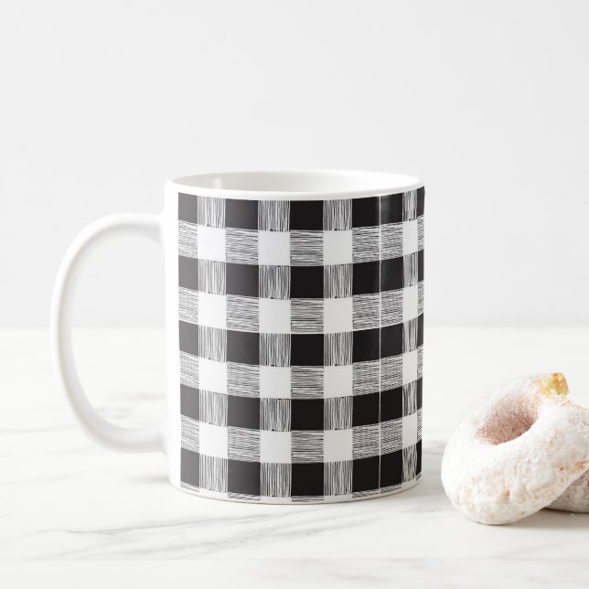 Karierte Tasse Schwarz/Weiß (Mit Donut)