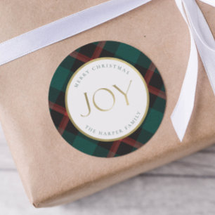 Karierte Tradition in Red Green Joy Runder Aufkleber