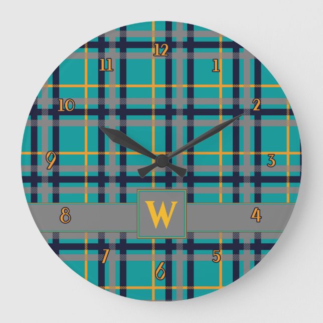 Karierte Uhr blau und orange (Vorderseite)