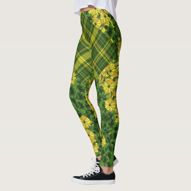 Karierte und florale Patchwork Leggings (Links)
