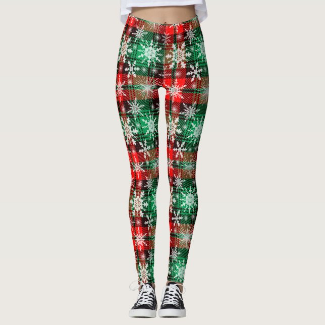 Karierte und Schneeflocken Weihnachten Leggings (Vorderseite)