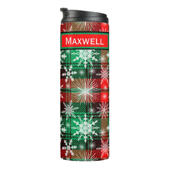 Karierte und Schneeflocken Weihnachtsmuster 1 mit  Thermosbecher (Nach rechts gedreht)