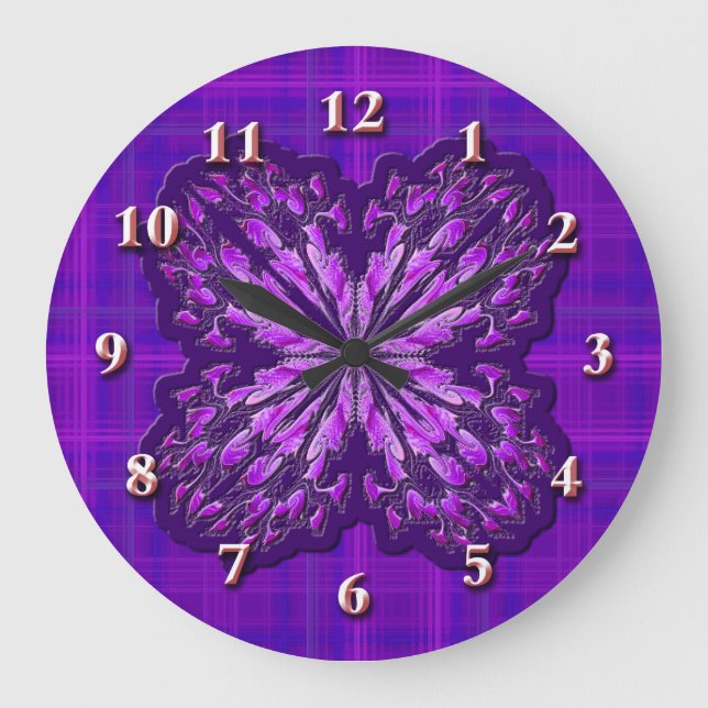 Karierte Wall-Uhr (Lila) Große Wanduhr (Vorderseite)