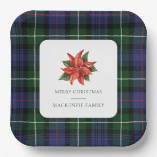 Karierte Wasserfarbe Flora Weihnachten Tartan Pappteller