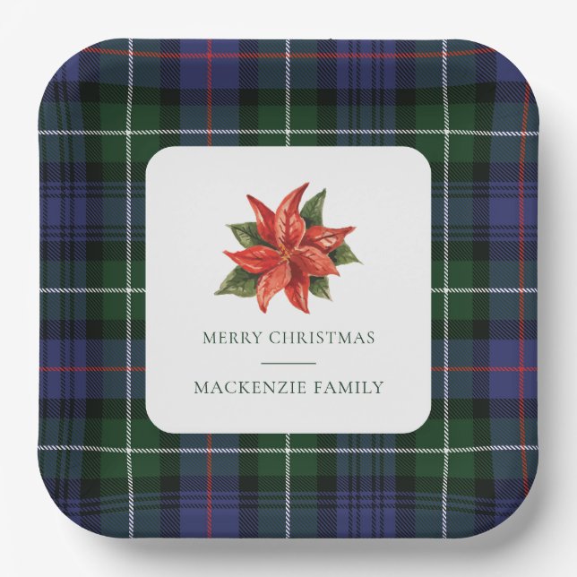 Karierte Wasserfarbe Flora Weihnachten Tartan Pappteller (Vorderseite)
