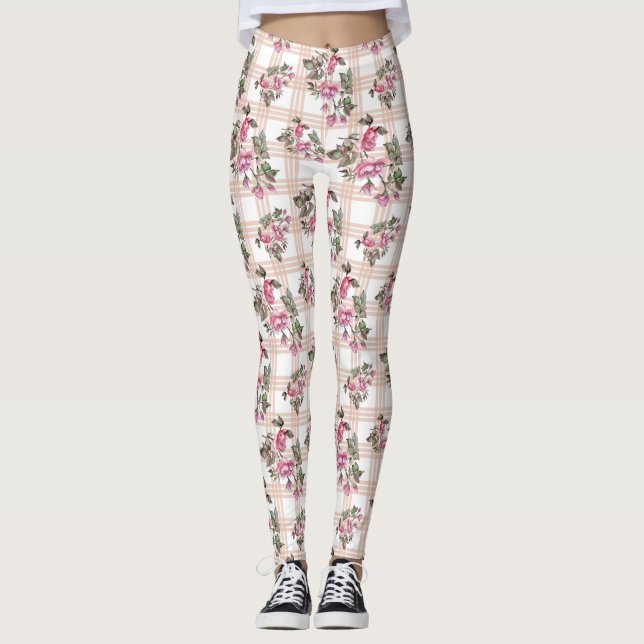 Karierte Wasserfarbe Rose Wasserfarbe Leggings Fra (Vorderseite)