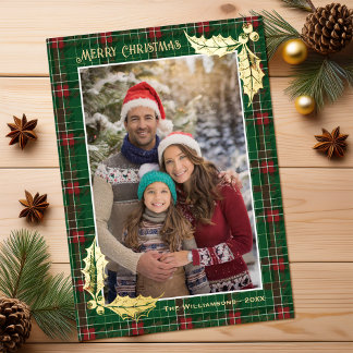 Karierte Weihnachten | Frohe Weihnachts-Fotokarte Folien Feiertagskarte