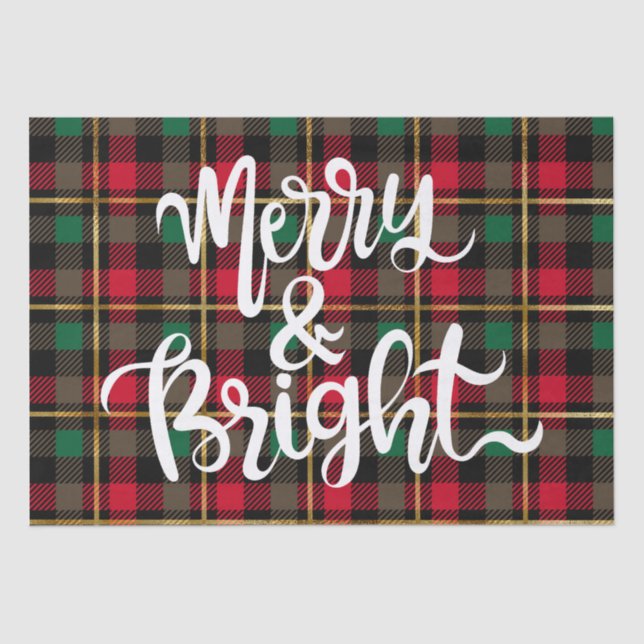 Karierte Weihnachten in Rot, Grün, Schwarz und Gol Seidenpapier (Vorderseite)