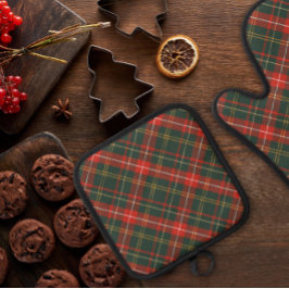 Karierte Weihnachten in Rot und Grün Ofenhandschuh & Topflappen-Set