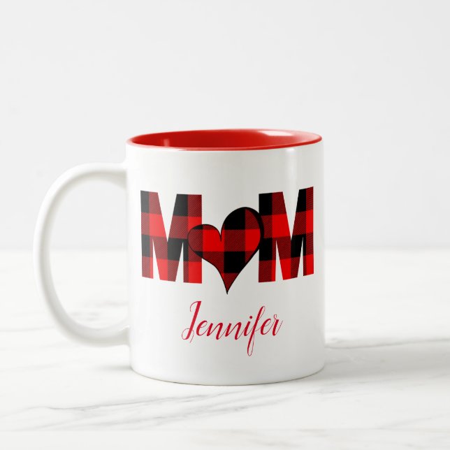 Karierte Weihnachten in Rot und Schwarz Buffalo Zweifarbige Tasse (Links)