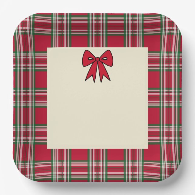 Karierte Weihnachts-Papierplatten  Pappteller (Vorderseite)