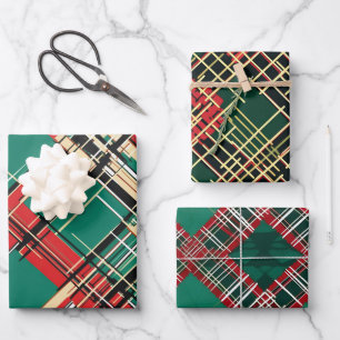 Karierte Weihnachts-Weihnachtsgeschenkpapier-Rolle Geschenkpapier Set
