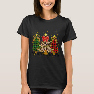 Karierte Weihnachtsbäume Rot Grüne Karo Leopard  T-Shirt