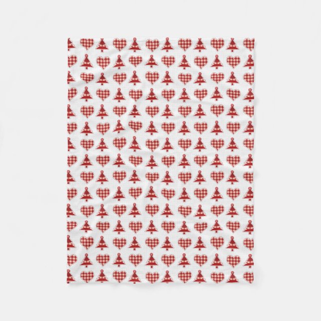 Karierte Weihnachtsbäume und Herzmuster Fleecedecke (Vorderseite)