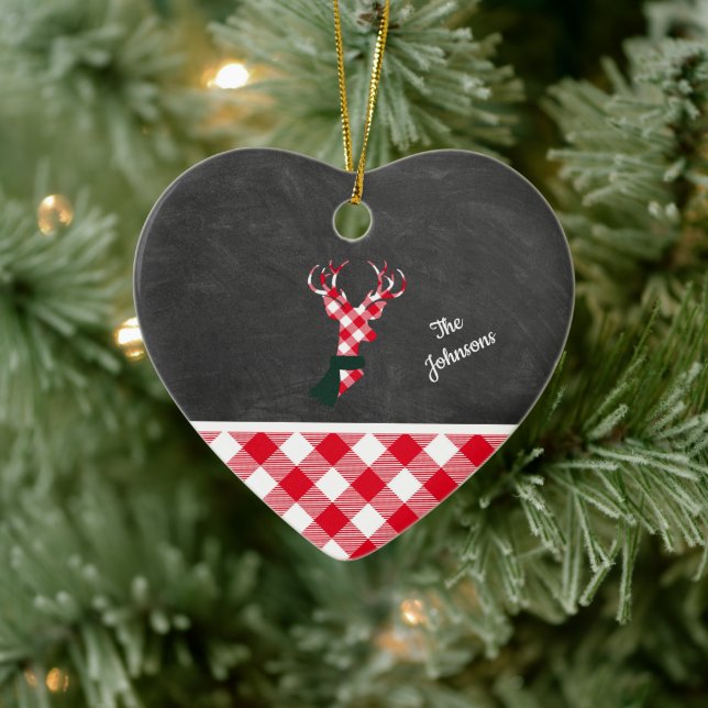 Karierte Weihnachtsbaumplatte Personalisiert Keramik Ornament (Baum)