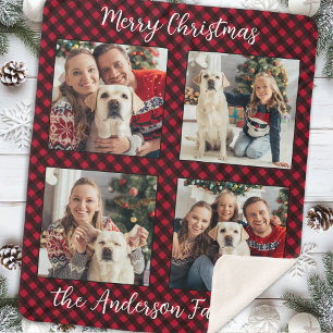 Karierte Weihnachtsfamilie Custom Modern 4 Picture Sherpadecke