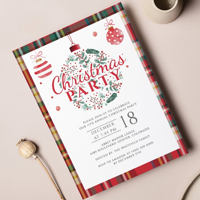 Karierte Weihnachtsfeiertage im modernen Büro - Pa (Modern Plaid Christmas Party Invitation)