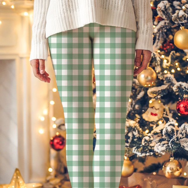 Karierte Weihnachtsfeiertage in Grün und Weißbüffe Leggings (Von Creator hochgeladen)