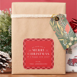 Karierte Weihnachtsfeiertage Quadratischer Aufkleber