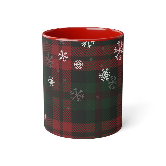 Karierte Weihnachtsfeiertage Schneeflocken Persona Zweifarbige Tasse (Rustic Plaid Snowflakes Christmas Holidays 11oz Coffee Mug Personalized)