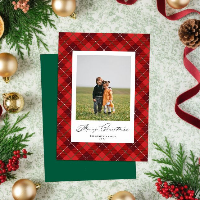 Karierte Weihnachtsfotokarte Feiertagskarte (Classic Red Plaid Holiday Card
)