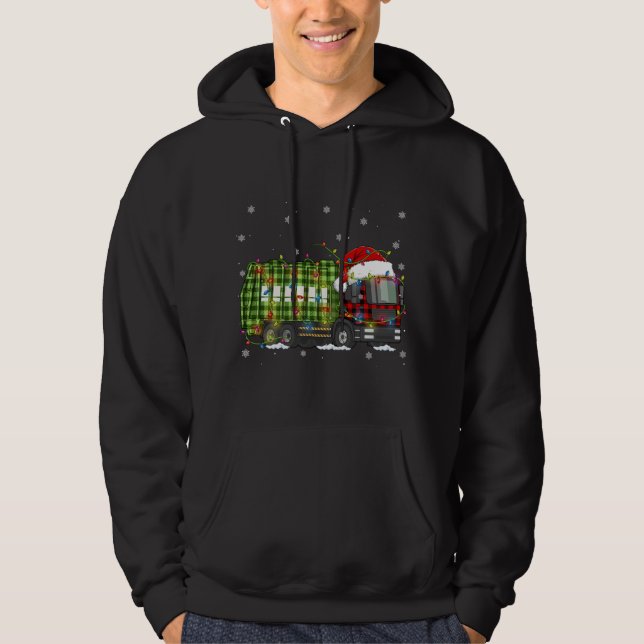 Karierte Weihnachtsgarbage Truck Pajamas Hoodie (Vorderseite)