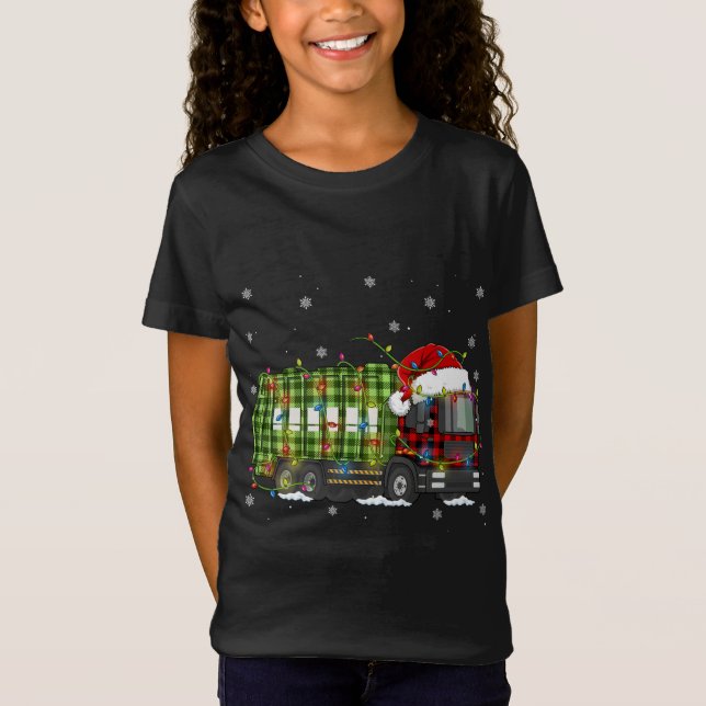 Karierte Weihnachtsgarbage Truck Pajamas T-Shirt (Vorderseite)