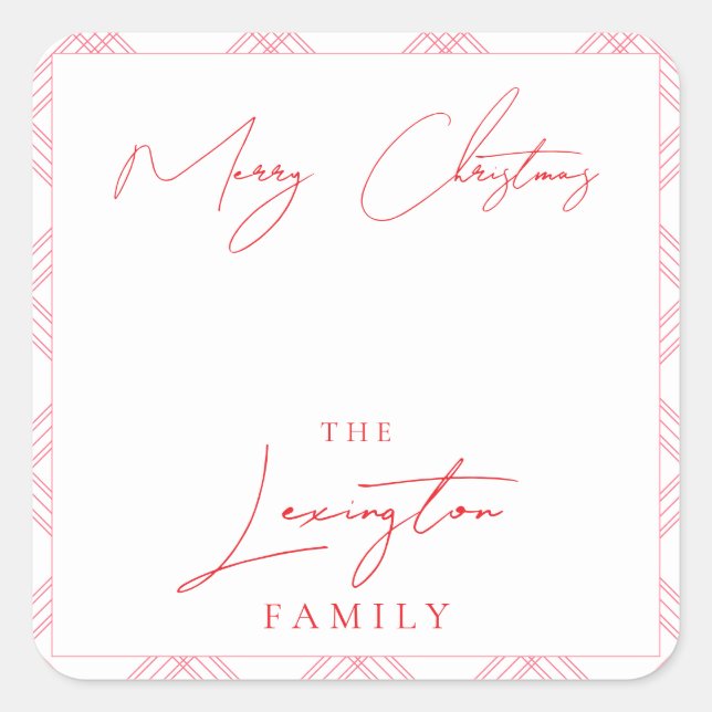 Karierte Weihnachtsgeschenke-Aufkleber - Hot Pink  Quadratischer Aufkleber (Vorderseite)