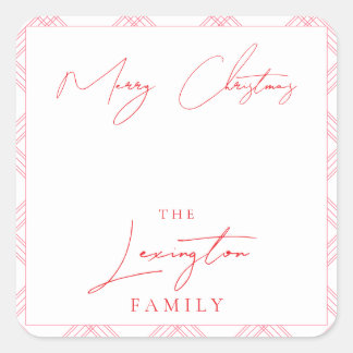 Karierte Weihnachtsgeschenke-Aufkleber - Hot Pink  Quadratischer Aufkleber