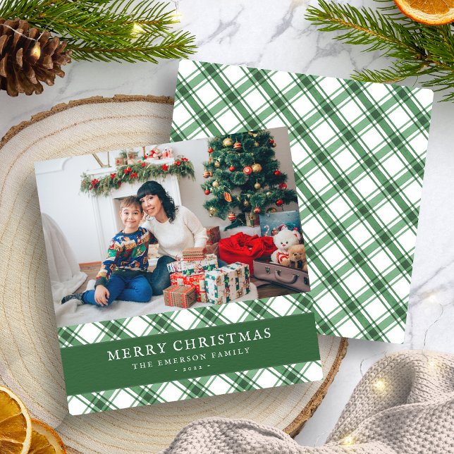 Karierte Weihnachtskarte Feiertagskarte (Green Plaid Christmas Flat Holiday Card
)