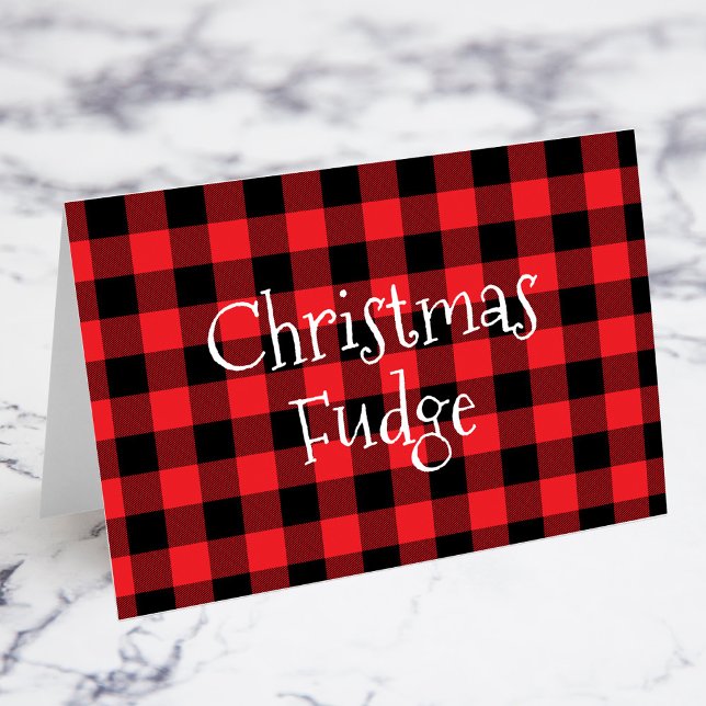 Karierte Weihnachtskarte in Rot und Schwarz Buffal Tischnummer (Christmas Party or Potluck Food Signs with a Classic Red and Black Buffalo Check Pattern)