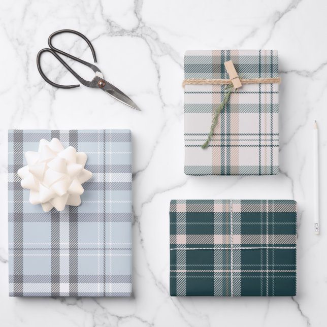 Karierte Weihnachtskollektion Geschenkpapier Set (Vorderseite)