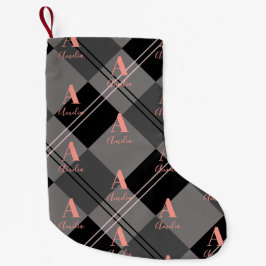 Karierte Weihnachtsmonogramm Grau Kleiner Weihnachtsstrumpf