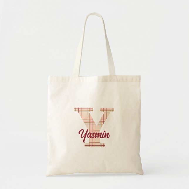 Karierte Weihnachtsmonogramm personalisiert Tragetasche (Vorne)