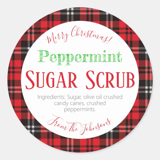 Karierte Weihnachtsschäfte Peppermint Sugar Scrub  Runder Aufkleber (Vorderseite)