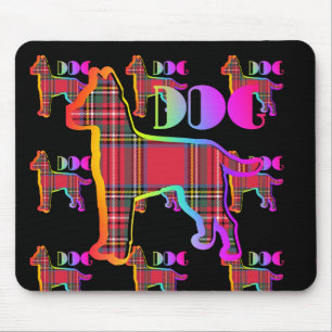 KARIERTE Wiederholung des DOG-Logos auf Schwarz Mousepad
