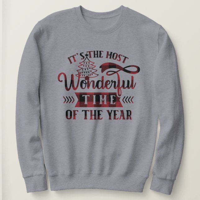 Karierte wunderbare Zeit des Jahres Weihnachten Sweatshirt (Design vorne)