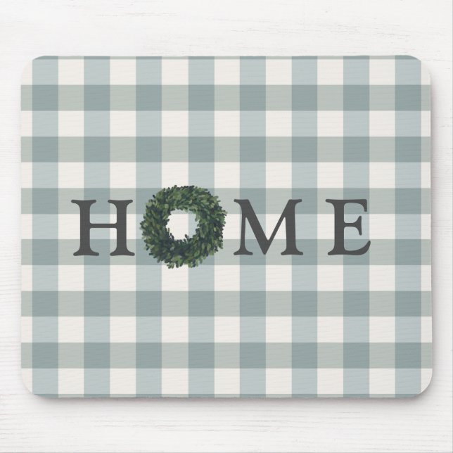 Karierte "ZUHAUSE" Gingham Typografie Stylish Mous Mousepad (Vorne)