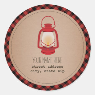 Karierter Adressenaufkleber in Red Lantern Runder Aufkleber