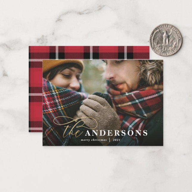 karierter Backend 1 Foto Weihnachtskarte Mitteilungskarte (Vorderseite/Rückseite Beispiel)