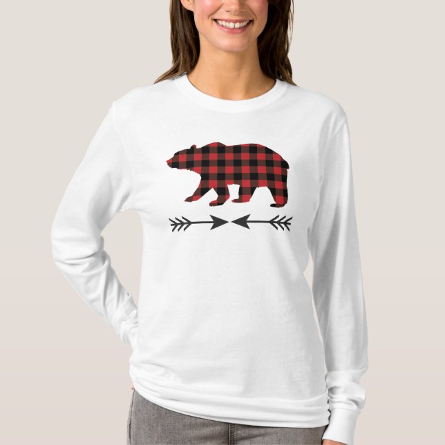 Karierter Bär aus Red Black Buffalo T-Shirt (Vorderseite)