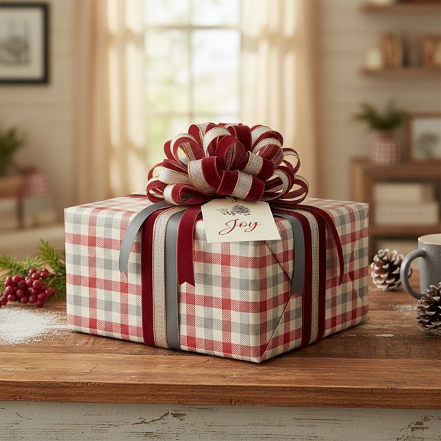 Karierter Bauernstil in Rot und Grau Geschenkpapier (Von Creator hochgeladen)
