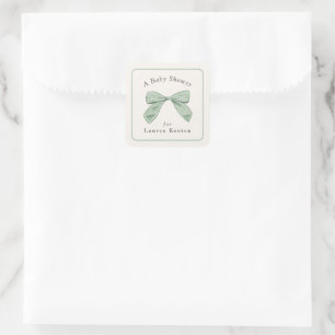 Karierter Bow mit heller Sage Elegante Baby-Dusche Quadratischer Aufkleber