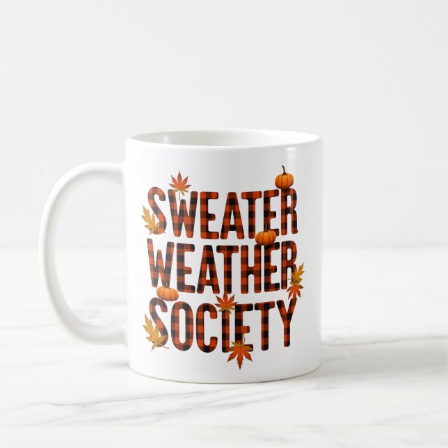 Karierter Brief der Sweater Weather Society Kaffeetasse (Links)