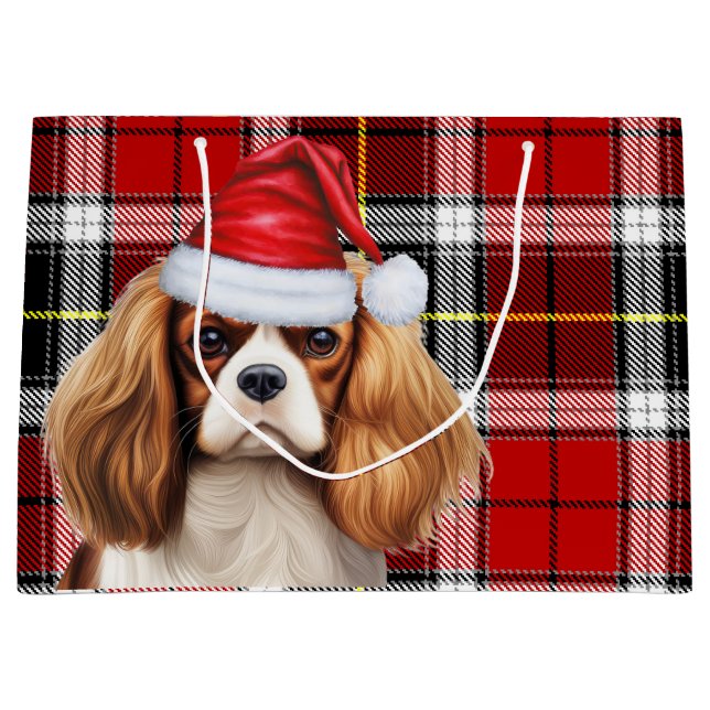 Karierter Cavalier Spaniel Dog Lover Holiday Große Geschenktüte (Vorderseite)