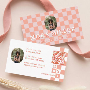 Karierter Content-Ersteller Blogger Foto QR-Code Visitenkarte