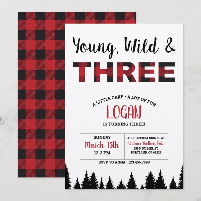 Karierter Dritter Geburtstag Einladung Young Wild  (Vorne/Hinten)
